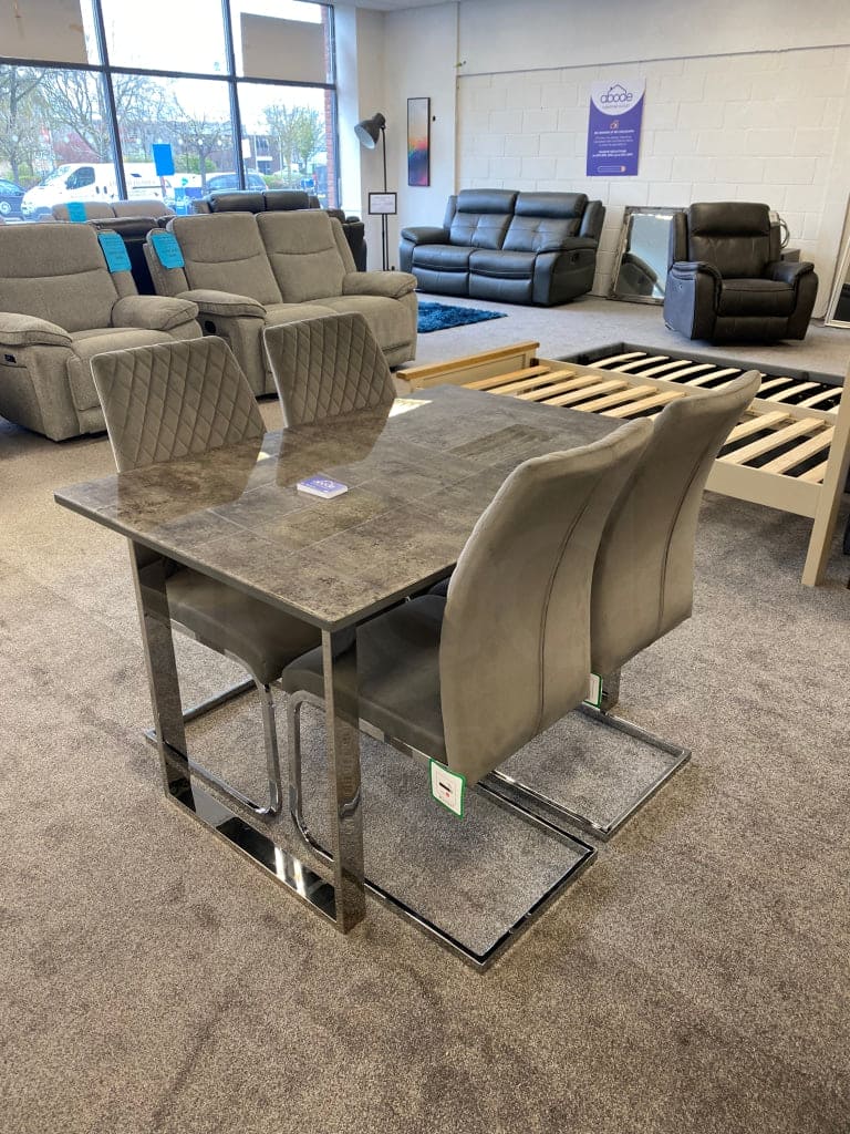 This Whole Dining Set - 1.2M Slate Effect Table + 4 Grey Plush Velvet Chairs Dining Table And Chairs
