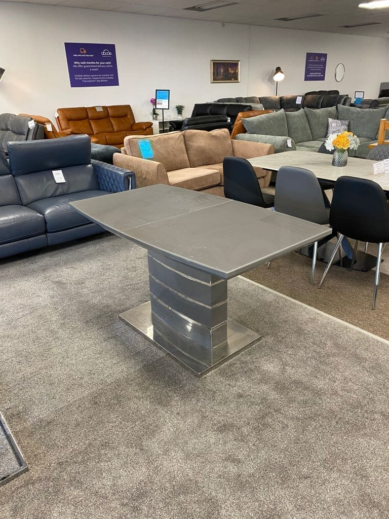 This Whole Dining Set - Grey Extending Glass Top Table + 6 Leather Chairs Dining Table And Chairs