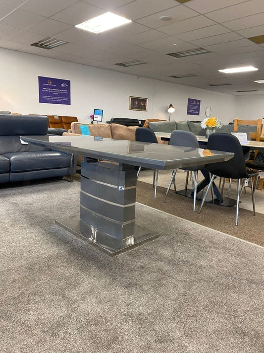 This Whole Dining Set - Grey Extending Glass Top Table + 6 Leather Chairs Dining Table And Chairs