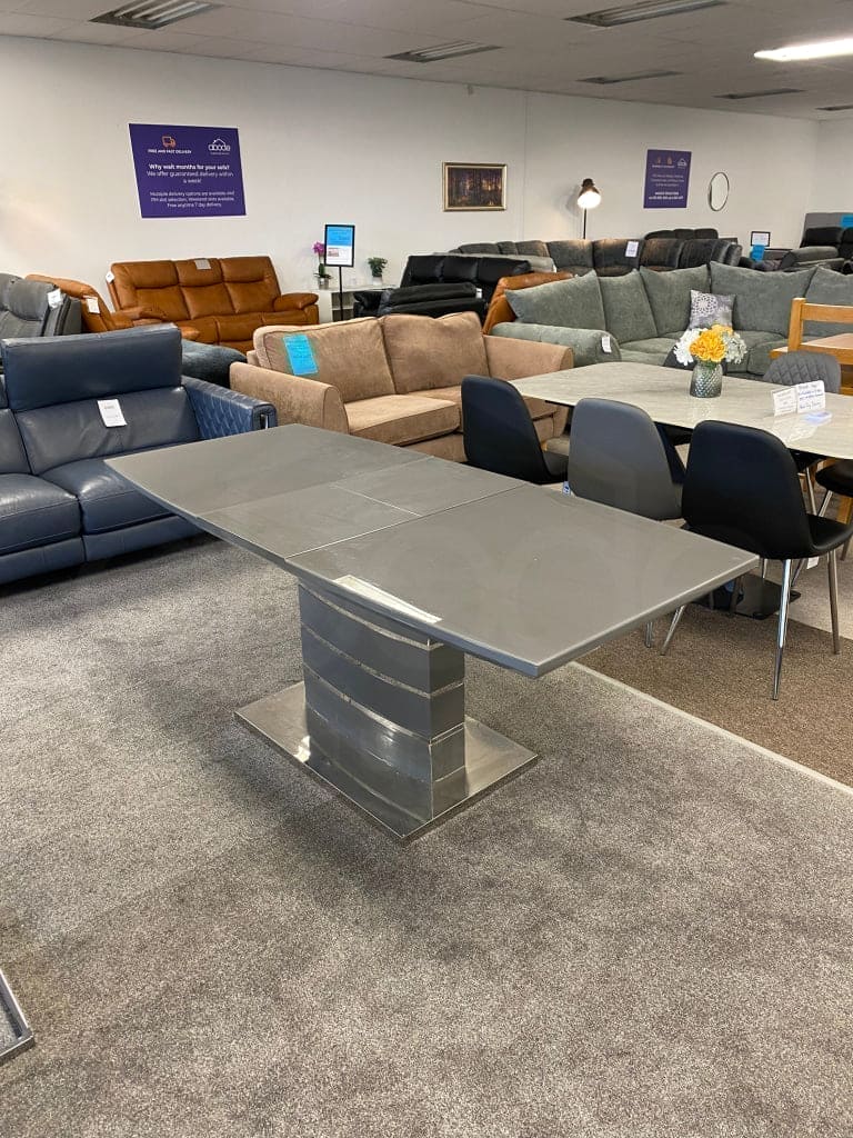 This Whole Dining Set - Grey Extending Glass Top Table + 6 Leather Chairs Dining Table And Chairs