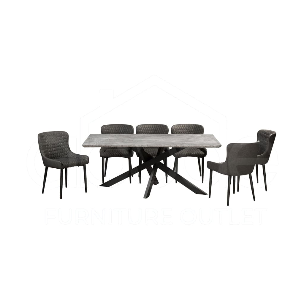 This Whole Dining Set - Grigio Bulgaria Grey Ceramic Table & 6 Chairs Dining Room Table And Chair