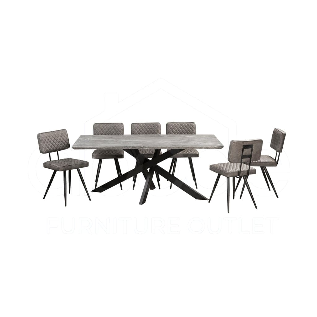 This Whole Dining Set - Grigio Bulgaria Grey Ceramic Table & Tyrell Leather Chairs Dining Table And