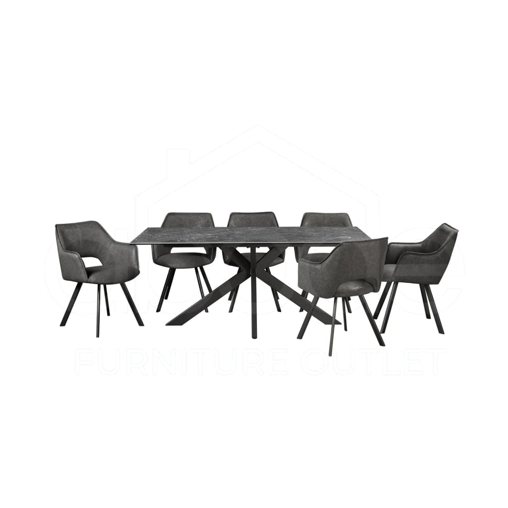 This Whole Dining Set - The President 1.8M Dark Grey Ceramic Table & Florence Bucket Chairs In