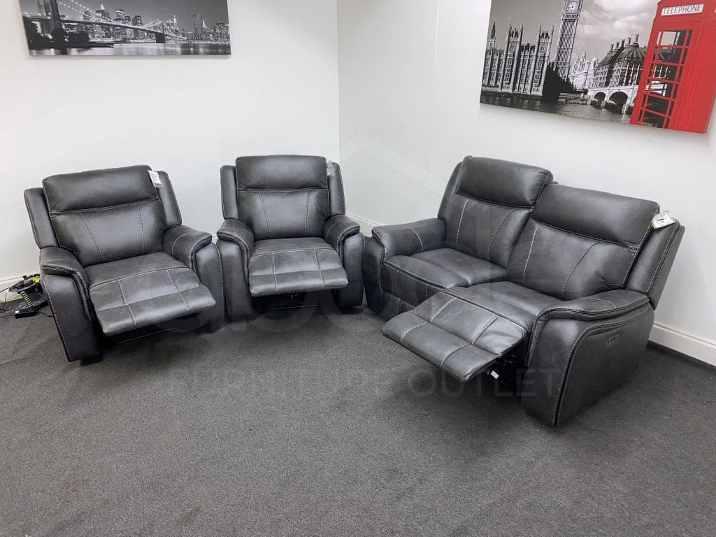 Vinson Express Endurance Mason Grey Fabric 2 + 1 Seater Electric / Power Recliner Sofa Set Sofas
