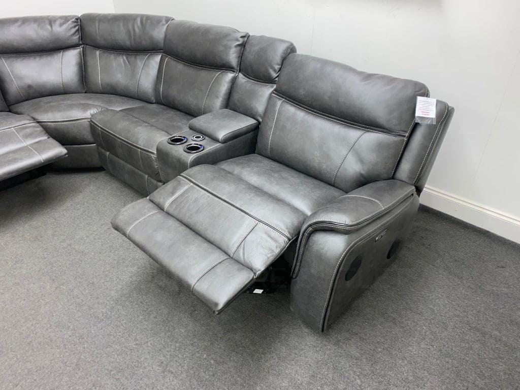 Vinson Express Smart Tech Electric Recliner Grey Fabric Corner Sofa Sofas