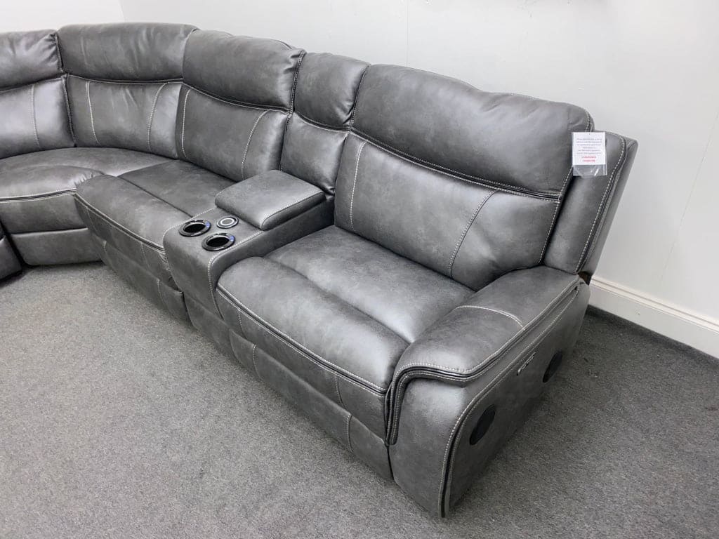 Vinson Express Smart Tech Electric Recliner Grey Fabric Corner Sofa Sofas