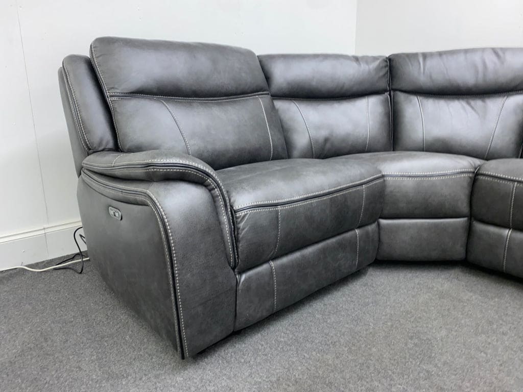 Vinson Express Smart Tech Electric Recliner Grey Fabric Corner Sofa Sofas