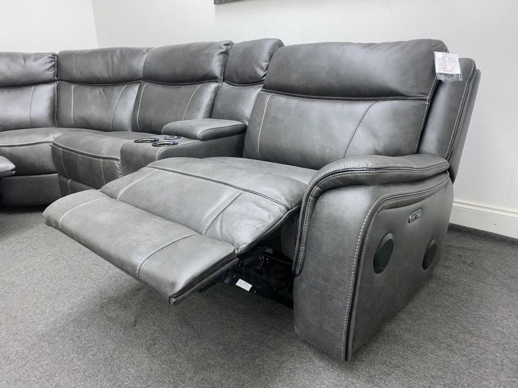 Vinson Express Smart Tech Electric Recliner Grey Fabric Corner Sofa Sofas