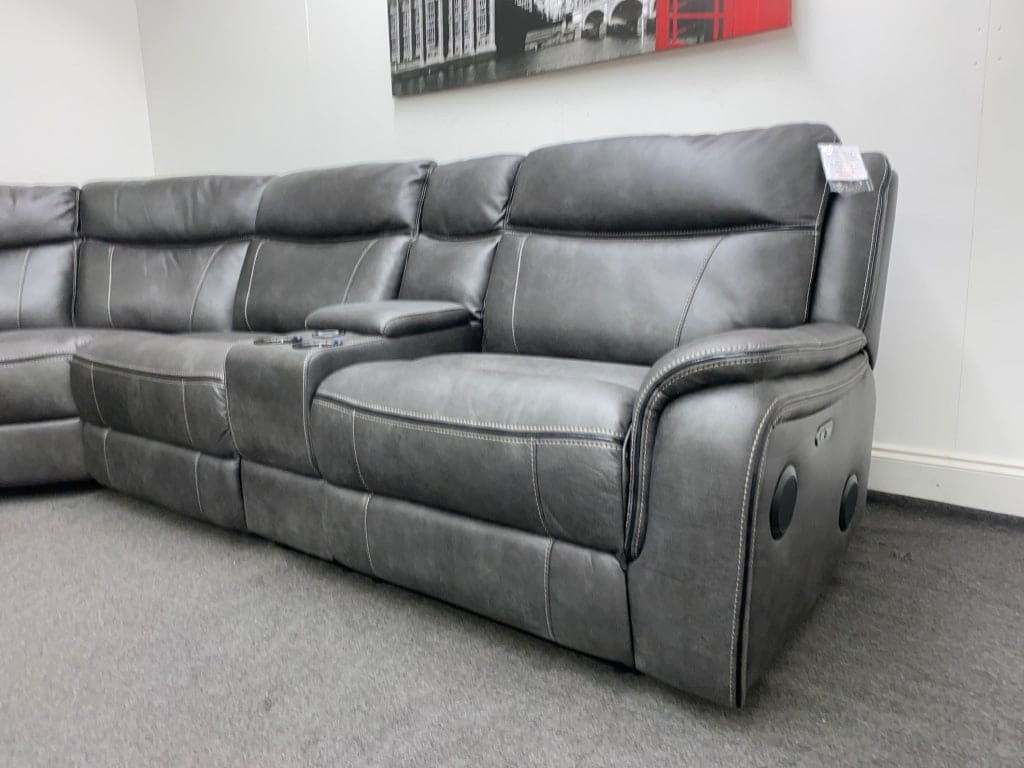 Vinson Express Smart Tech Electric Recliner Grey Fabric Corner Sofa Sofas