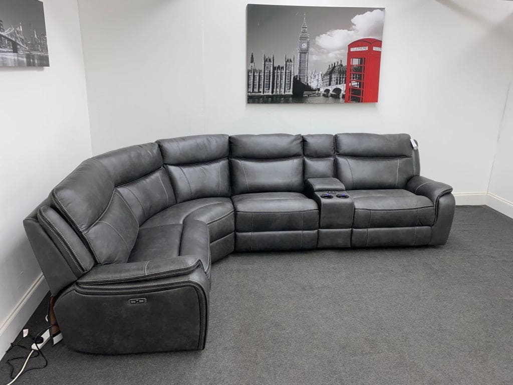 Vinson Express Smart Tech Electric Recliner Grey Fabric Corner Sofa Sofas