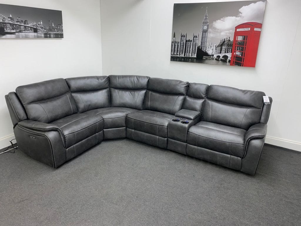 Vinson Express Smart Tech Electric Recliner Grey Fabric Corner Sofa Sofas