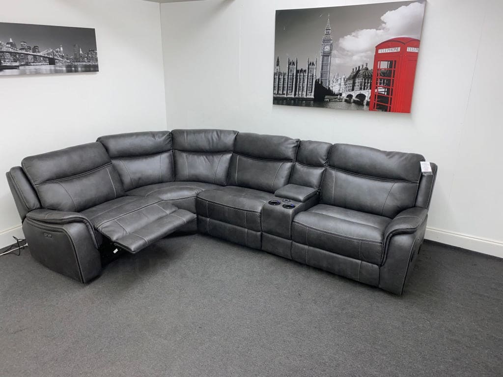 Vinson Express Smart Tech Electric Recliner Grey Fabric Corner Sofa Sofas
