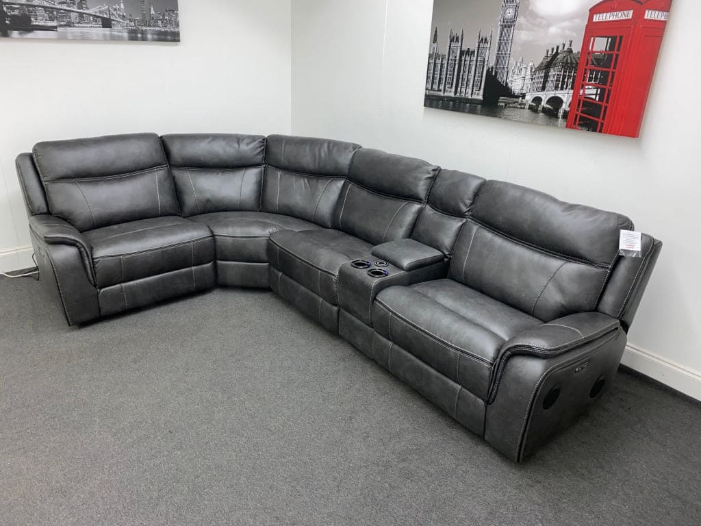 Vinson Express Smart Tech Electric Recliner Grey Fabric Corner Sofa Sofas