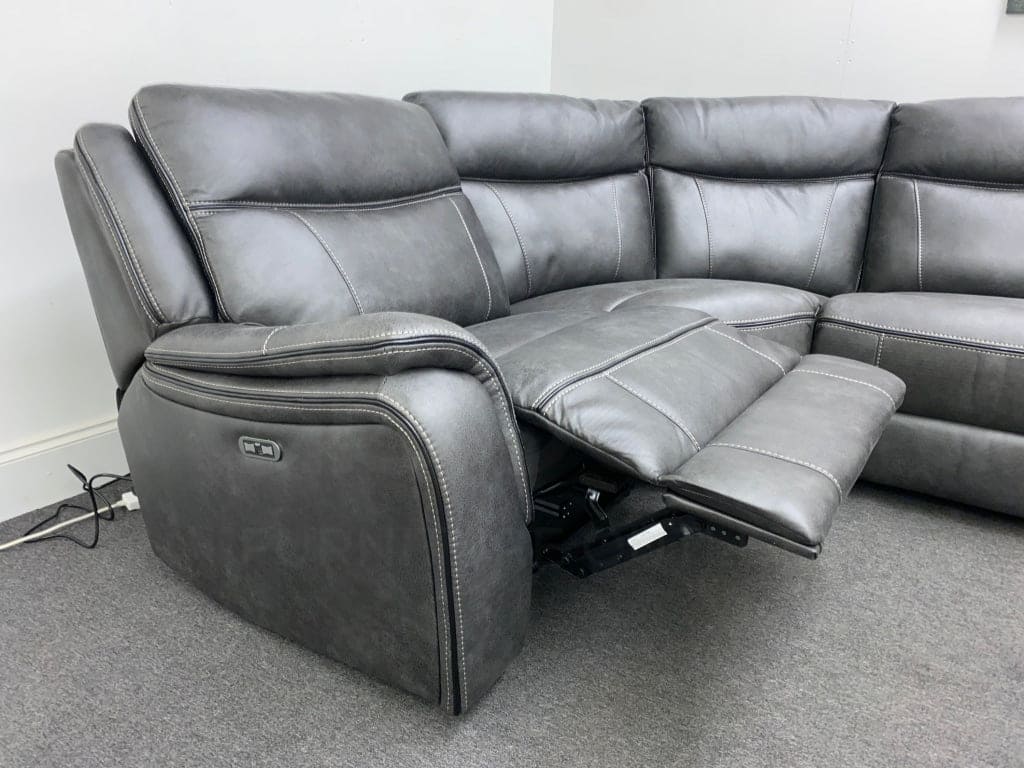 Vinson Express Smart Tech Electric Recliner Grey Fabric Corner Sofa Sofas