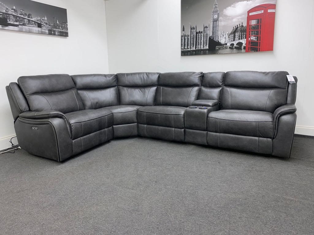 Vinson Express Smart Tech Electric Recliner Grey Fabric Corner Sofa Sofas