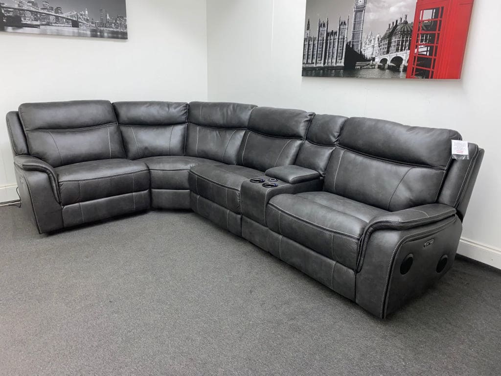 Vinson Express Smart Tech Electric Recliner Grey Fabric Corner Sofa Sofas