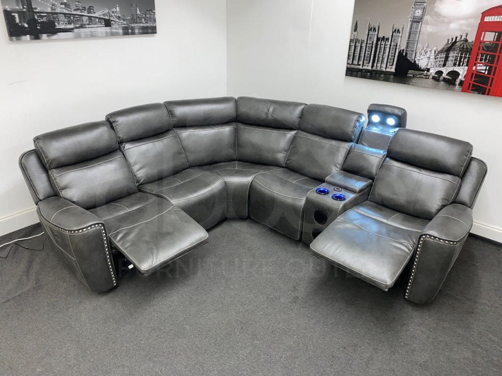 Vinson Express Smart Tech Electric Recliner Grey Fabric Corner Sofa Sofas