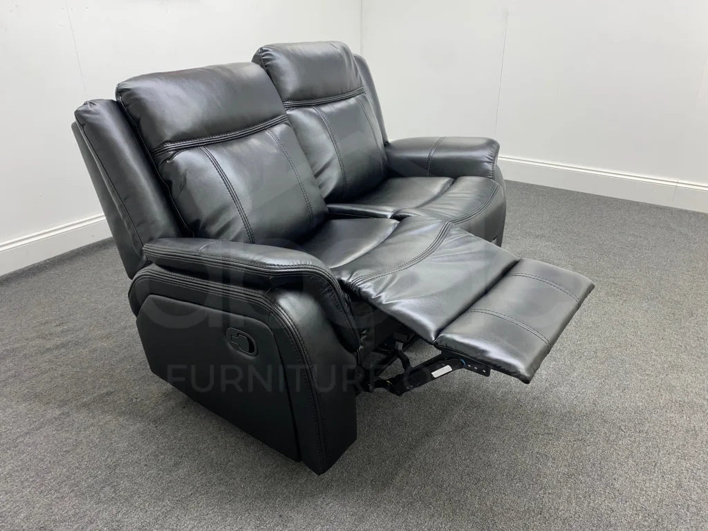 Vinson Recliner Black Leather 2 Seater Sofa Sofas