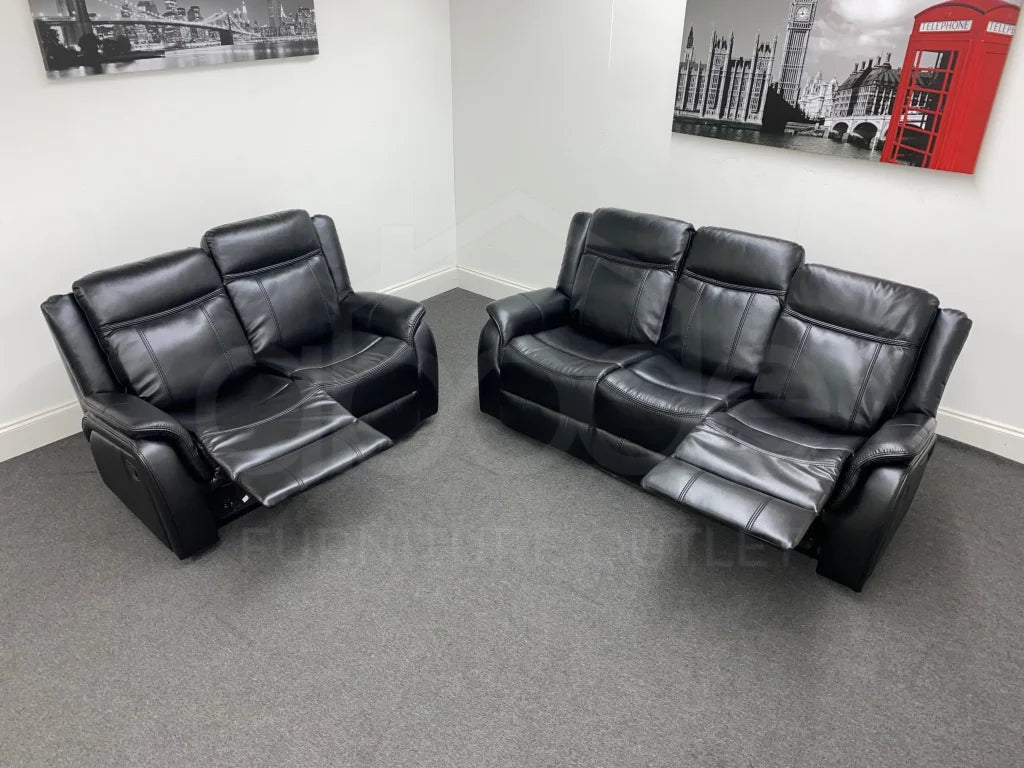 Vinson Recliner Black Leather 3 + 2 Seater Sofa Set Sofas