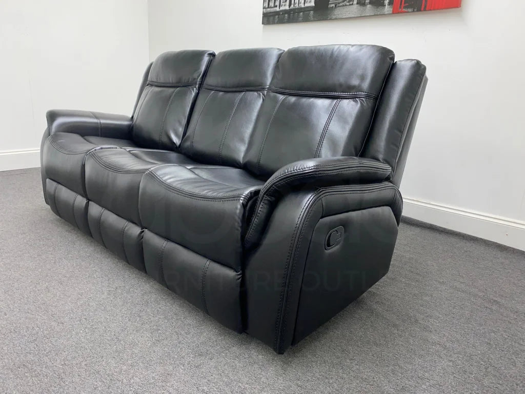 Vinson Recliner Black Leather 3 Seater Sofa Sofas