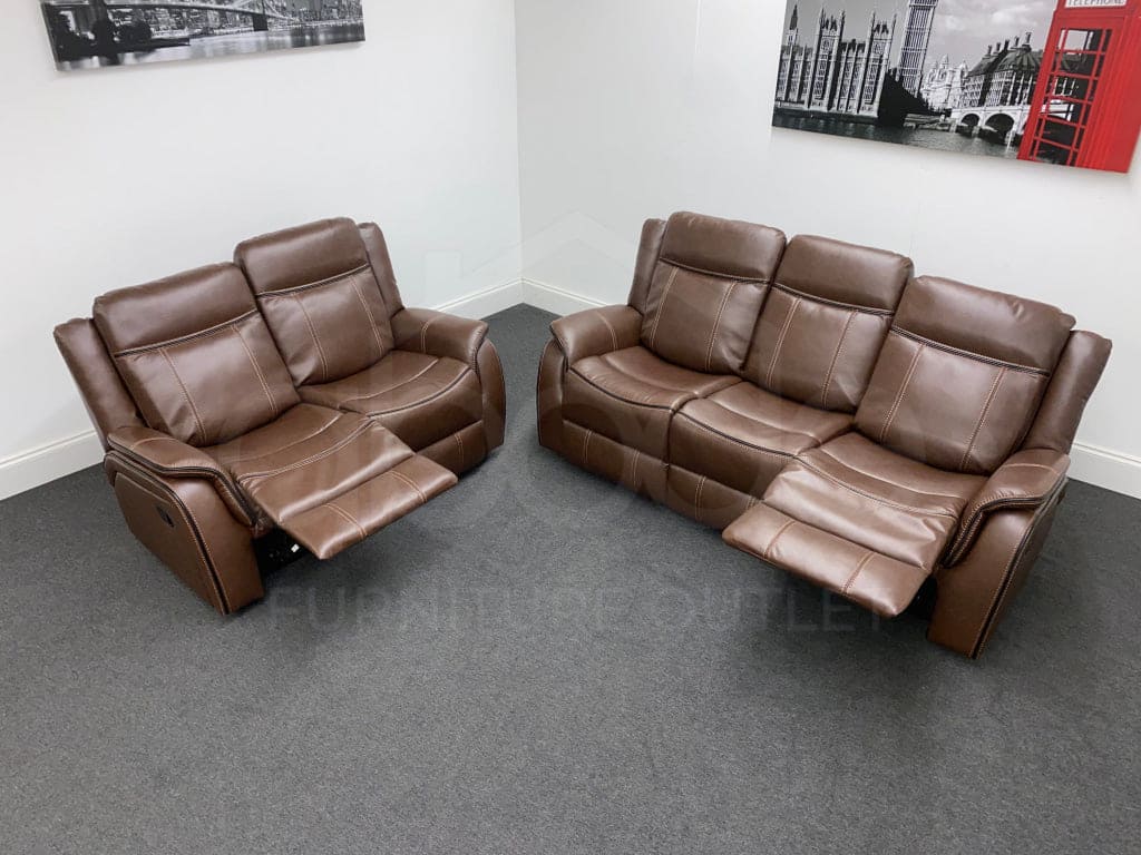 Vinson Recliner Brown Leather 3 + 2 Seater Sofa Set Sofas