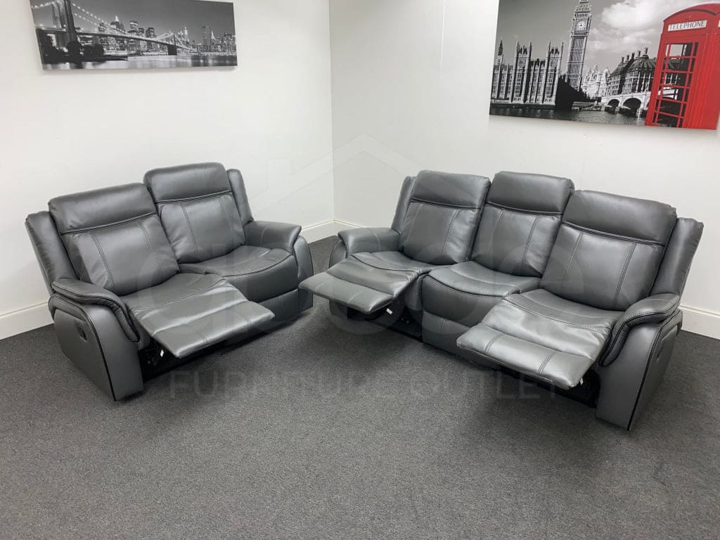 Vinson Recliner Grey Leather 3 + 2 Seater Sofa Set Sofas