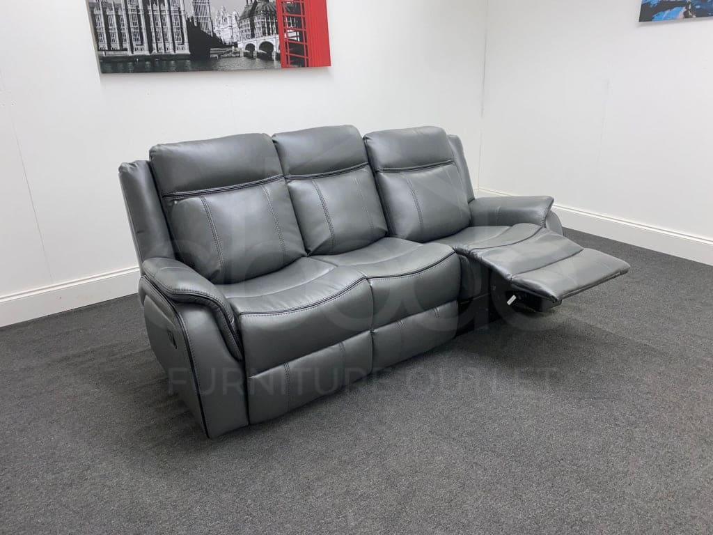 Vinson Recliner Grey Leather 3 Seater Sofa Sofas