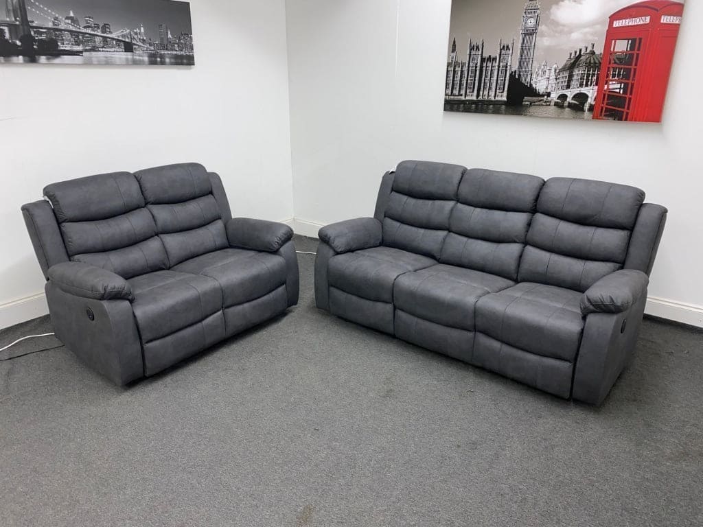 Willow Charcoal Grey Easy Clean Fabric With Electric Reclining Feature 3 + 2 Seater Sofa Set Sofas