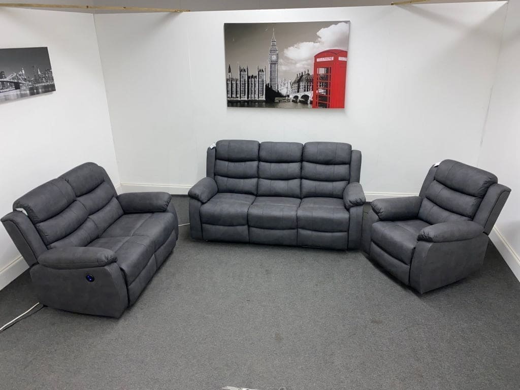 Willow Charcoal Grey Easy Clean Fabric With Electric Reclining Feature 3 + 2 Seater Sofa Set Sofas