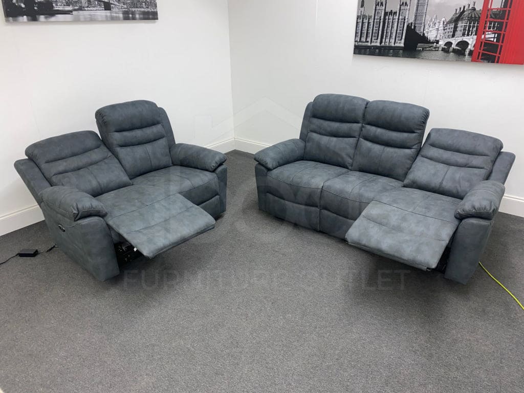Willow Premium Grey Fabric Electric Recliner 3 + 2 Seater Sofa Set Sofas