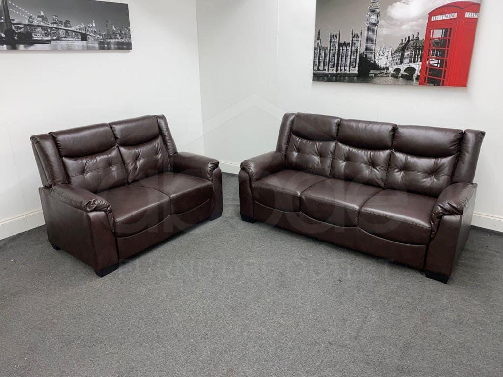 York Brown Leather 3 + 2 Seater Sofa Set Sofas