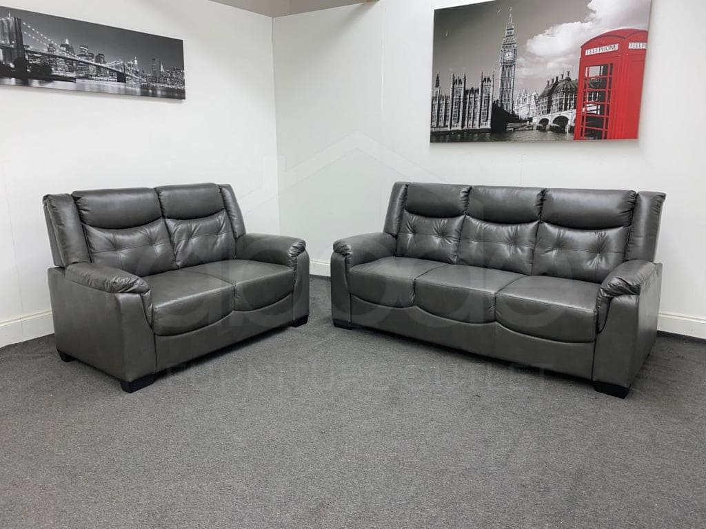York Grey Leather 3 + 2 Seater Sofa Set Sofas