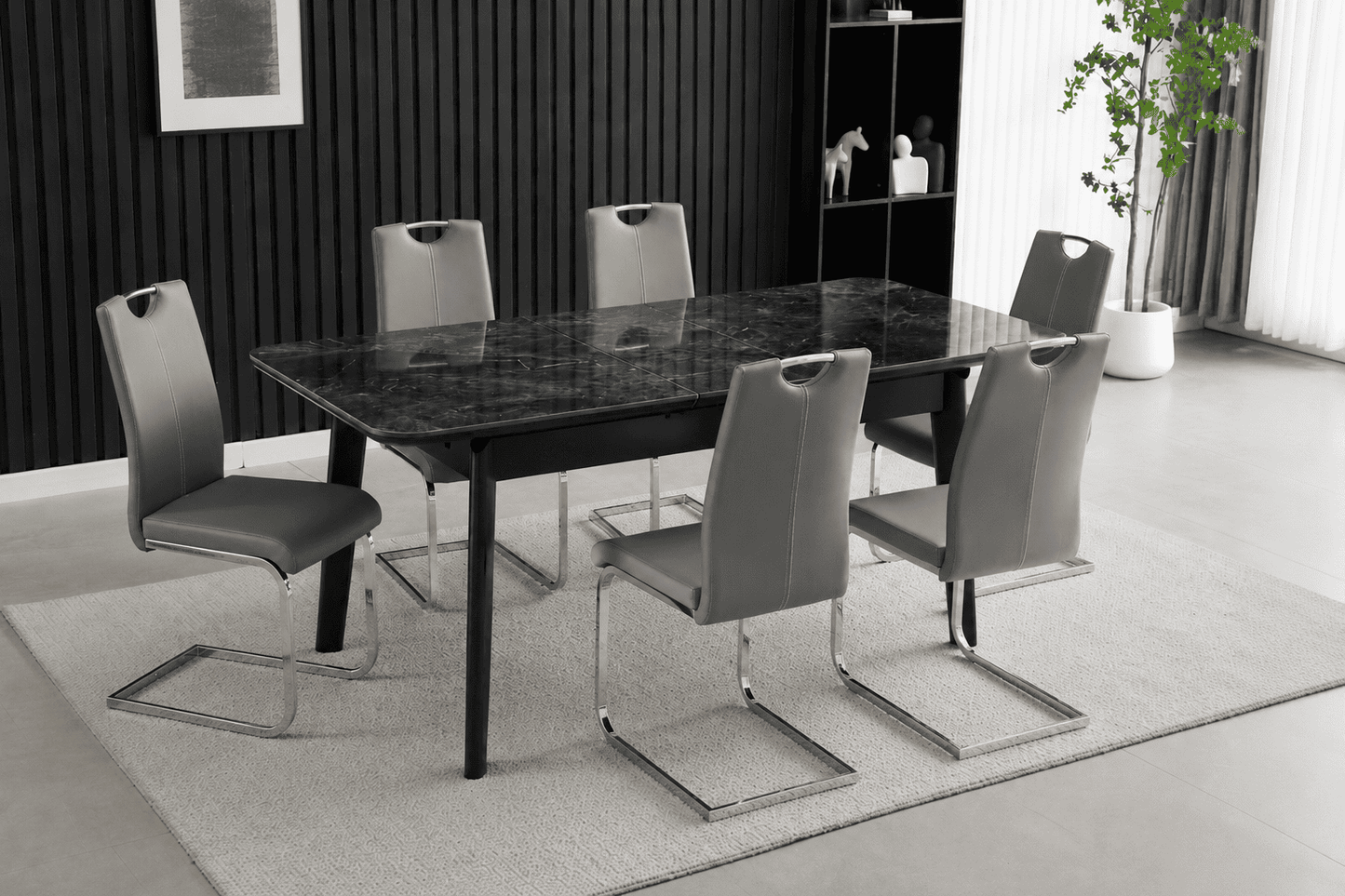 Complete Dining Set | 4, 6 Or 8 Dining Chairs + Arizona Black Ceramic Extending Dining Table 130cm - 160cm