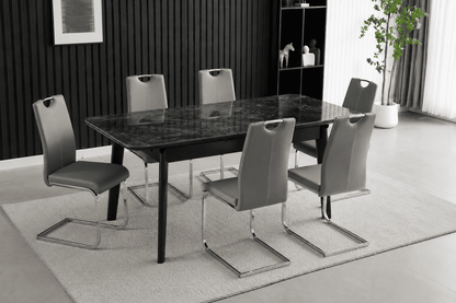 Complete Dining Set | 4, 6 Or 8 Dining Chairs + Arizona Black Ceramic Extending Dining Table 130cm - 160cm