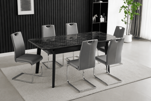 Complete Dining Set | 4, 6 Or 8 Dining Chairs + Arizona Black Ceramic Extending Dining Table 130cm - 160cm