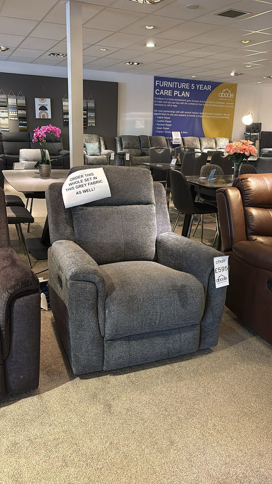 Orwell - Compact Grey fabric Electric / Power Reclining Armchair - USB Charging