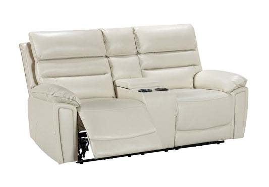 Donald Ivory Cream Leather Electric / Power Reclining 2 Seater Sofa With USB Charging Ports & Drinks Coolers
