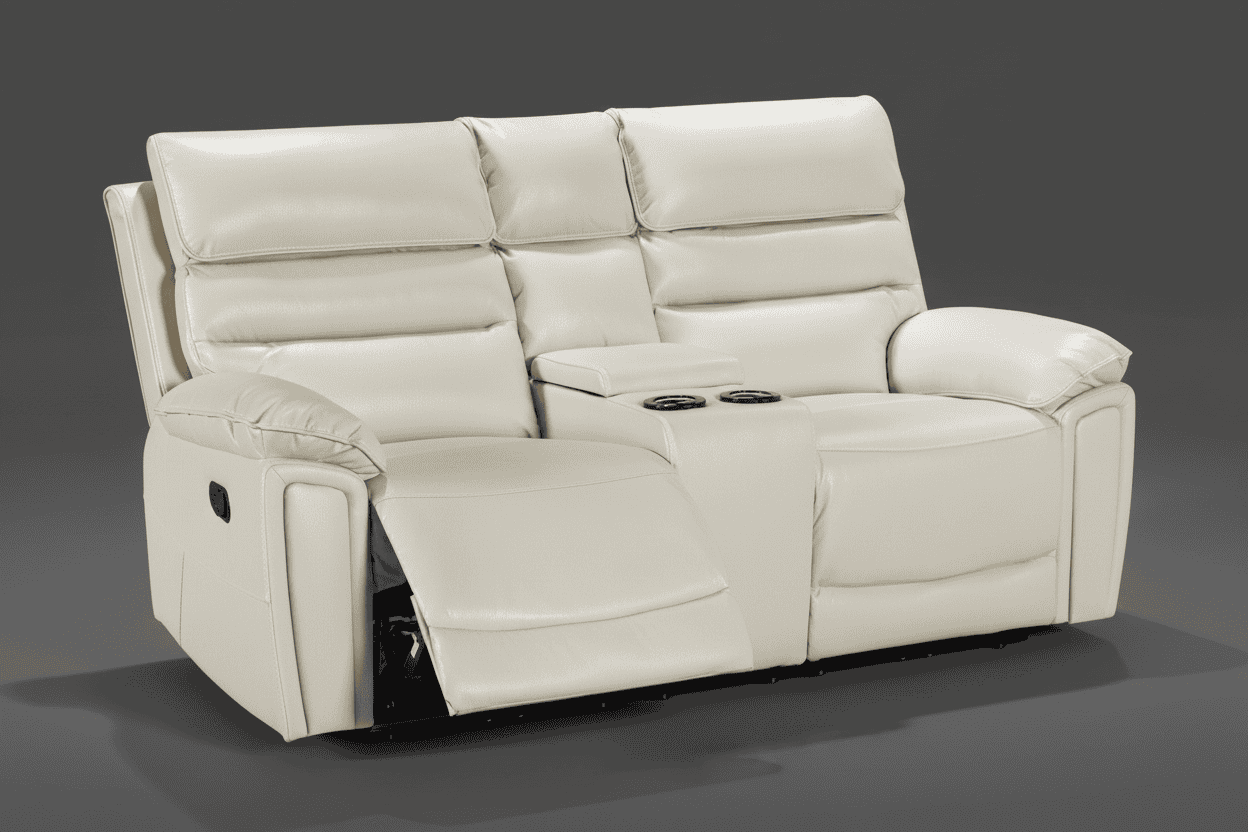 Bundle Deal! DFS Lawson Ivory Leather Electric Reclining 3 Seater + 2 Seater With Drinks Cooling Cupholders Sofa Set With USB Charging Ports & Drop Down Tray Table