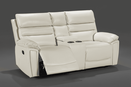 Bundle Deal! DFS Lawson Ivory Leather Electric Reclining 3 Seater + 2 Seater With Drinks Cooling Cupholders Sofa Set With USB Charging Ports & Drop Down Tray Table