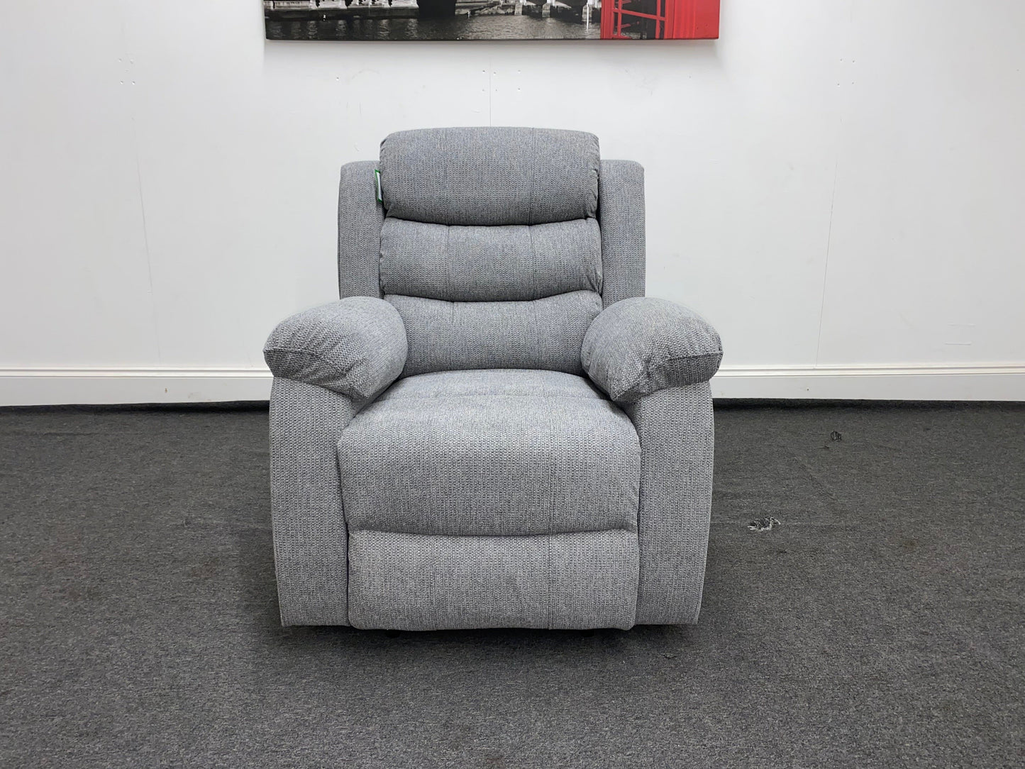 ‘Lewson’ Grey Fleck Fabric Recliner 3 + 1 + 1 Seater with Drinks Tray Table | Couch |