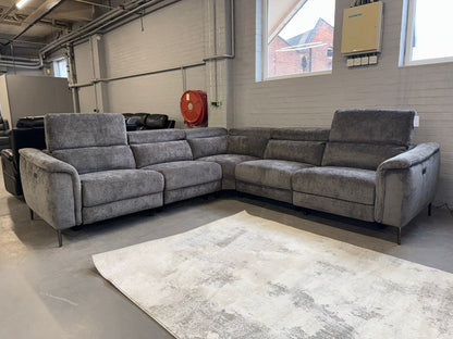 Tahiti 2c2 Electric Recliner Grey Fabric Corner Sofa With Adjustable Headrests