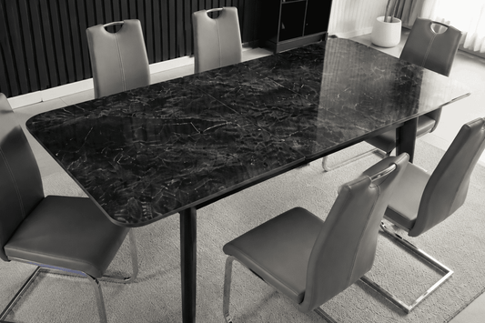 Complete Dining Set | 4, 6 Or 8 Dining Chairs + Arizona Black Ceramic Extending Dining Table 130cm - 160cm