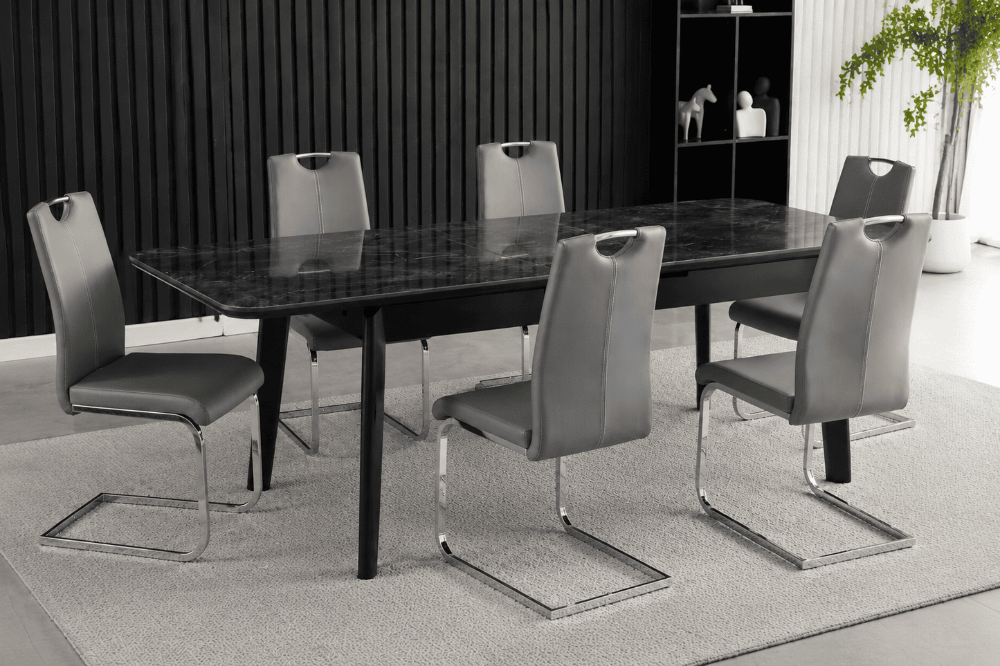 Complete Dining Set | 4, 6 Or 8 Dining Chairs + Arizona Black Ceramic Extending Dining Table 130cm - 160cm