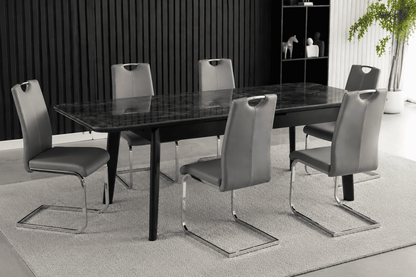 Complete Dining Set | 4, 6 Or 8 Dining Chairs + Arizona Black Ceramic Extending Dining Table 130cm - 160cm