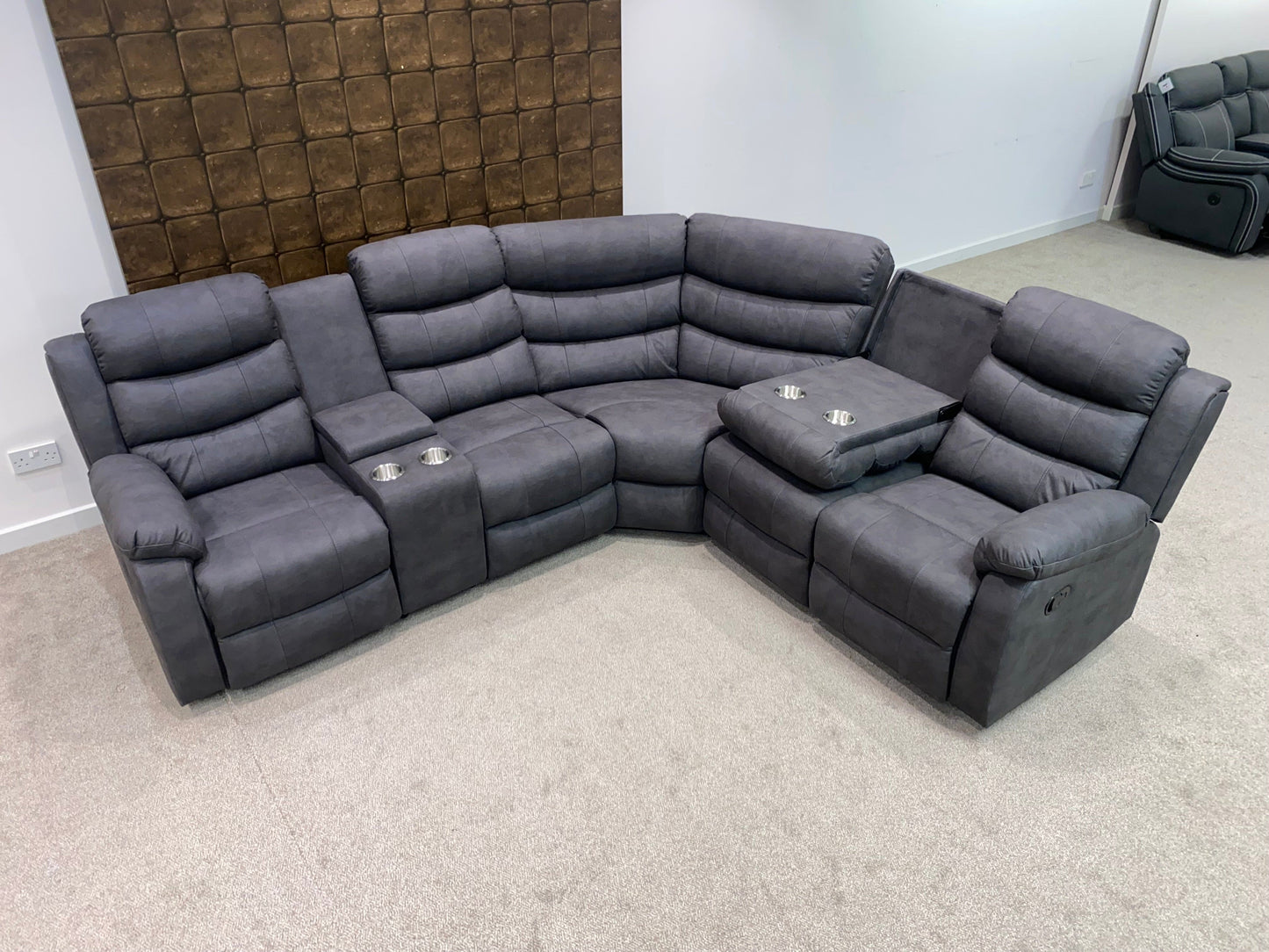 "Willow" Dark Grey Easy Clean Fabric 2C2 MANUAL Recliner Modular Corner Sofa + Console | Couch |