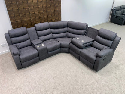 "Willow" Dark Grey Easy Clean Fabric 2C2 MANUAL Recliner Modular Corner Sofa + Console | Couch |