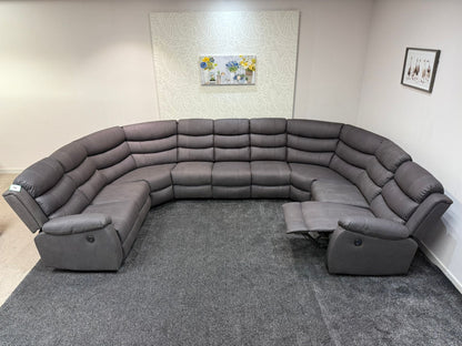 Willow Grey Fabric U Shape Corner Sofa With Drinks console & Fold down Tray Tables