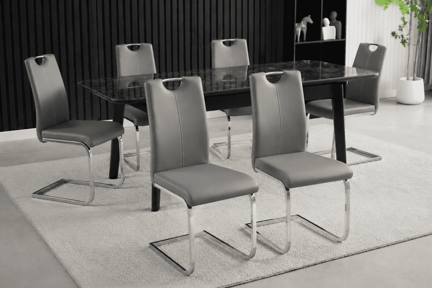 Complete Dining Set | 4, 6 Or 8 Dining Chairs + Arizona Black Ceramic Extending Dining Table 130cm - 160cm