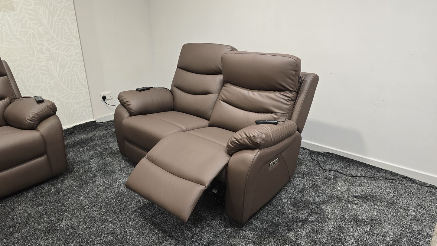 "Bertie" Brown Leather Electric Reclining Massage Sofa Range With Power Headrests & USB Charging Ports For Ultimate Comfort