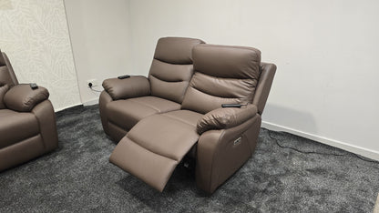 "Bertie" Brown Leather Electric Reclining Massage Sofa Range With Power Headrests & USB Charging Ports For Ultimate Comfort